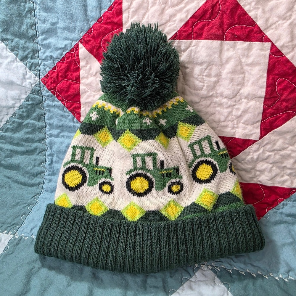 John Deere Toddler Beanie Green Tractor Knit Pom Pom Hat OSFM